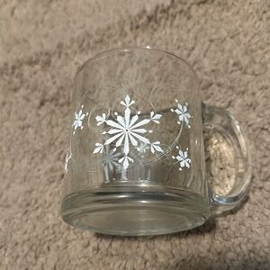 Glass Mug w White Snowflakes